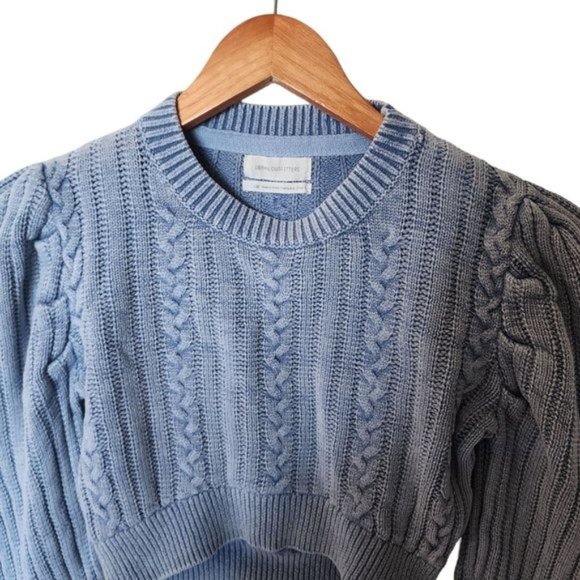 Urban Outfitters Cropped Cable Knit Jumper Blue Sweater M Medium - Picture 6 of 10